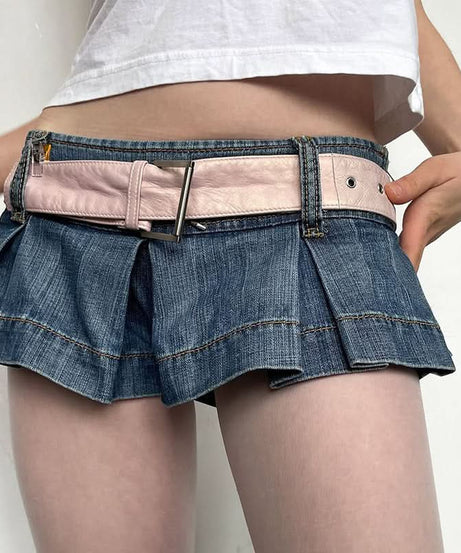 Fall Vibe: Y2K Low-Rise Pleated Denim Mini Skort - Trendy Women's Street Style
