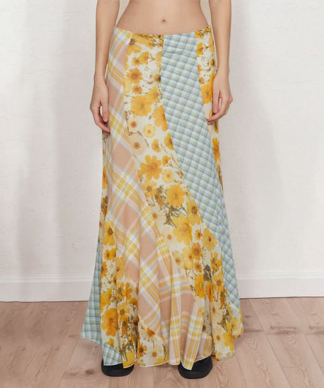 Vibrant Patchwork Maxi Skirt | Sunny Floral, Plaid & Stripes Boho Style