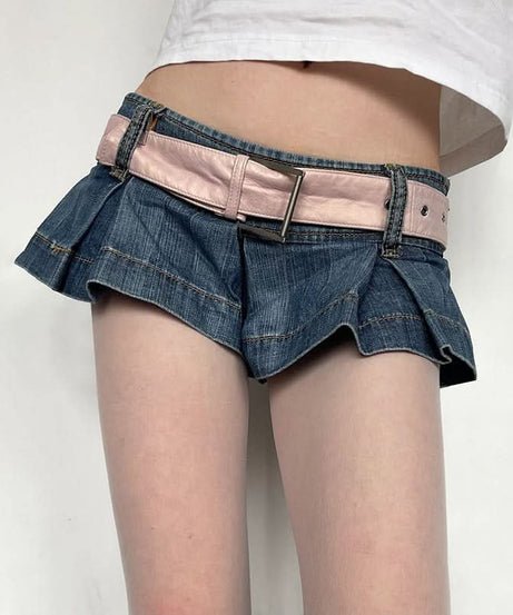 Fall Vibe: Y2K Low-Rise Pleated Denim Mini Skort - Trendy Women's Street Style