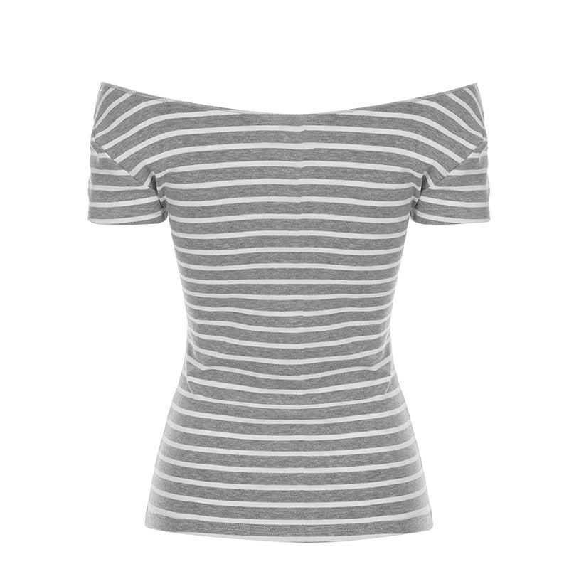 Women's Fall-Ready Striped Off-Shoulder Boat Neck Top - Comfy & Chic