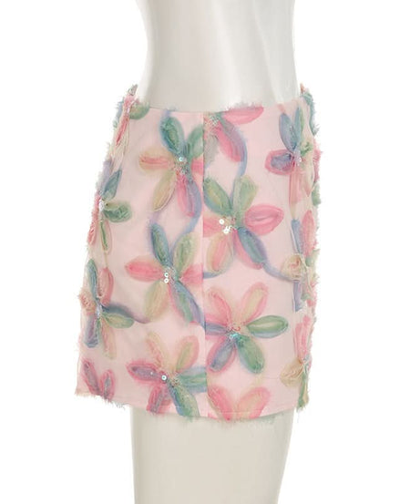 Whimsical Dream Pastel Floral Sequin Mini Skirt - Perfect for Fall Parties & Beyond