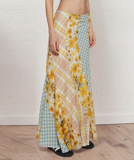 Vibrant Patchwork Maxi Skirt | Sunny Floral, Plaid & Stripes Boho Style