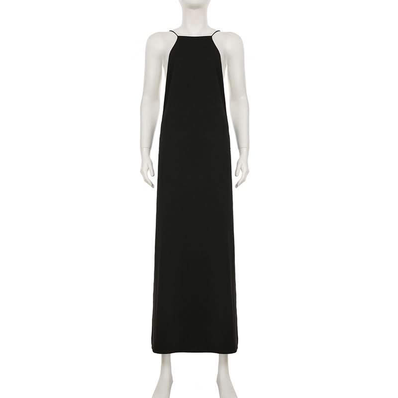 Show-Stopping Black Halter Maxi Dress with Dual High Slits - Your Ultimate Fall & Holiday Event Essential