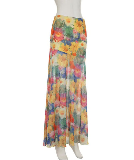Vibrant Floral Mesh Maxi Skirt - Flowy Boho Chic for Fall & Resort Escapes