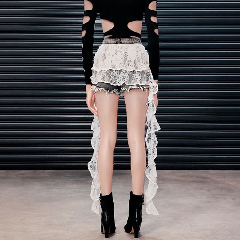 Gothic Chic Tiered Lace Mini Skirt Overlay with Ruffle Ties - Edgy Fall Fashion