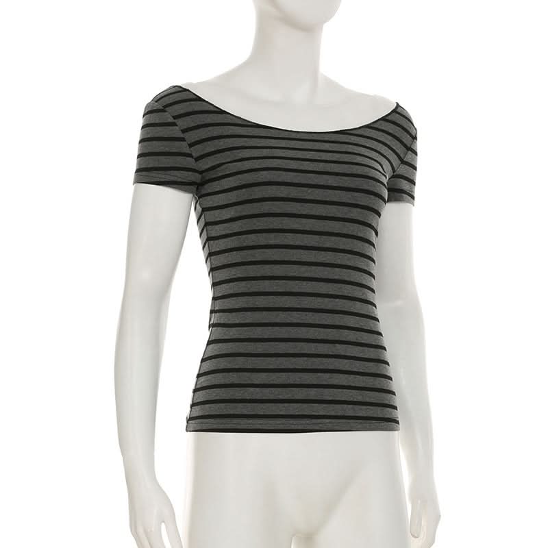 Women's Fall-Ready Striped Off-Shoulder Boat Neck Top - Comfy & Chic