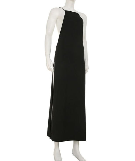 Show-Stopping Black Halter Maxi Dress with Dual High Slits - Your Ultimate Fall & Holiday Event Essential