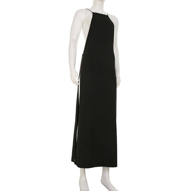 Show-Stopping Black Halter Maxi Dress with Dual High Slits - Your Ultimate Fall & Holiday Event Essential
