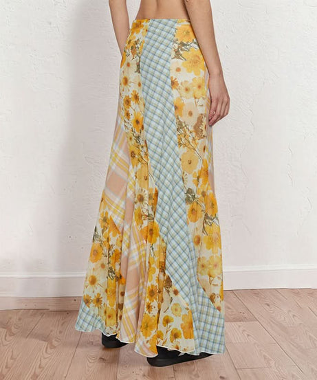 Vibrant Patchwork Maxi Skirt | Sunny Floral, Plaid & Stripes Boho Style