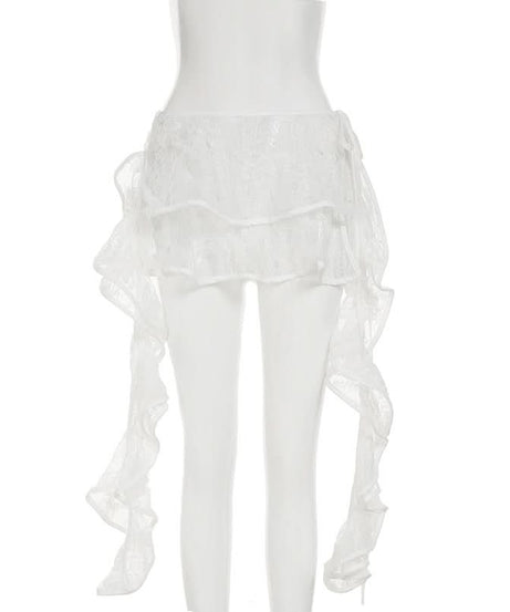 Gothic Chic Tiered Lace Mini Skirt Overlay with Ruffle Ties - Edgy Fall Fashion