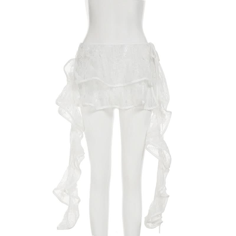 Gothic Chic Tiered Lace Mini Skirt Overlay with Ruffle Ties - Edgy Fall Fashion