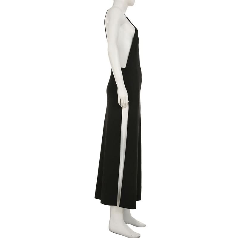 Show-Stopping Black Halter Maxi Dress with Dual High Slits - Your Ultimate Fall & Holiday Event Essential
