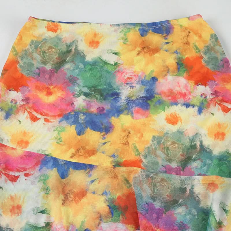 Vibrant Floral Mesh Maxi Skirt - Flowy Boho Chic for Fall & Resort Escapes