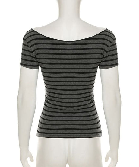 Women's Fall-Ready Striped Off-Shoulder Boat Neck Top - Comfy & Chic