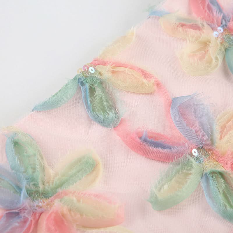 Whimsical Dream Pastel Floral Sequin Mini Skirt - Perfect for Fall Parties & Beyond