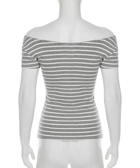 Women's Fall-Ready Striped Off-Shoulder Boat Neck Top - Comfy & Chic