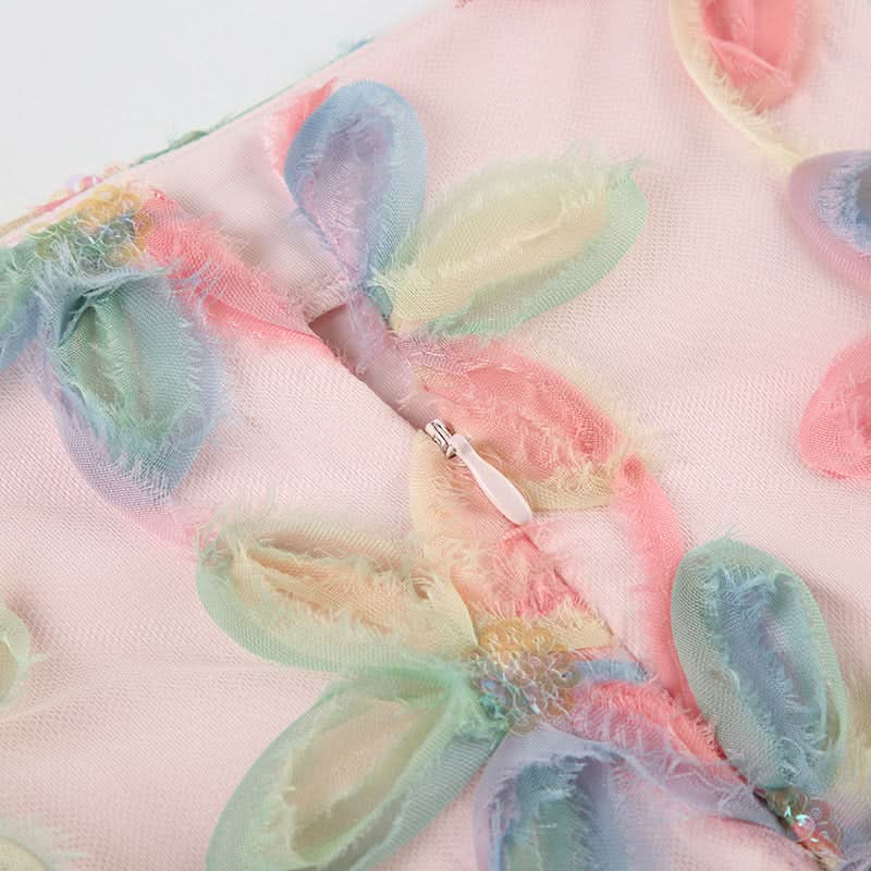 Whimsical Dream Pastel Floral Sequin Mini Skirt - Perfect for Fall Parties & Beyond