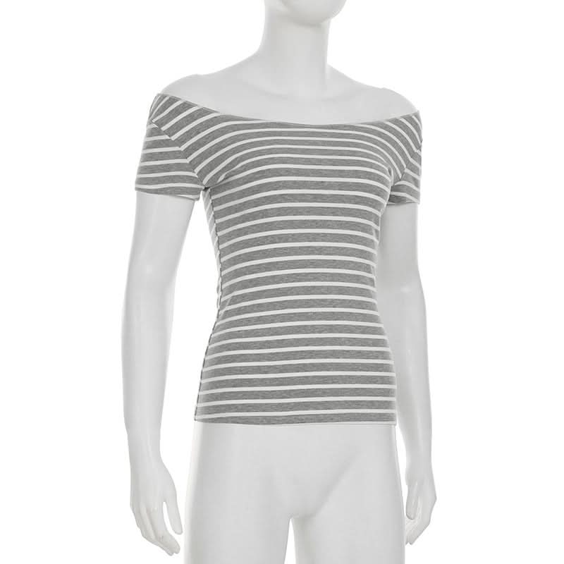Women's Fall-Ready Striped Off-Shoulder Boat Neck Top - Comfy & Chic