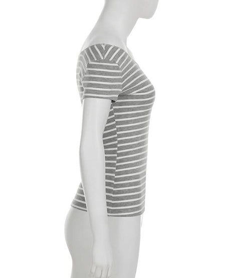 Women's Fall-Ready Striped Off-Shoulder Boat Neck Top - Comfy & Chic