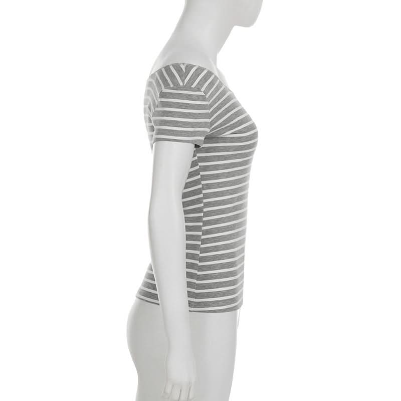 Women's Fall-Ready Striped Off-Shoulder Boat Neck Top - Comfy & Chic