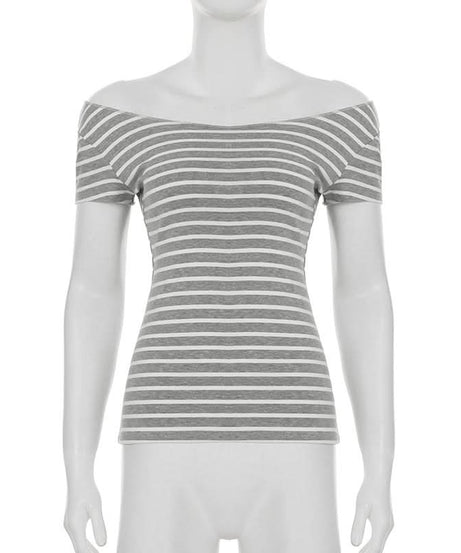 Women's Fall-Ready Striped Off-Shoulder Boat Neck Top - Comfy & Chic