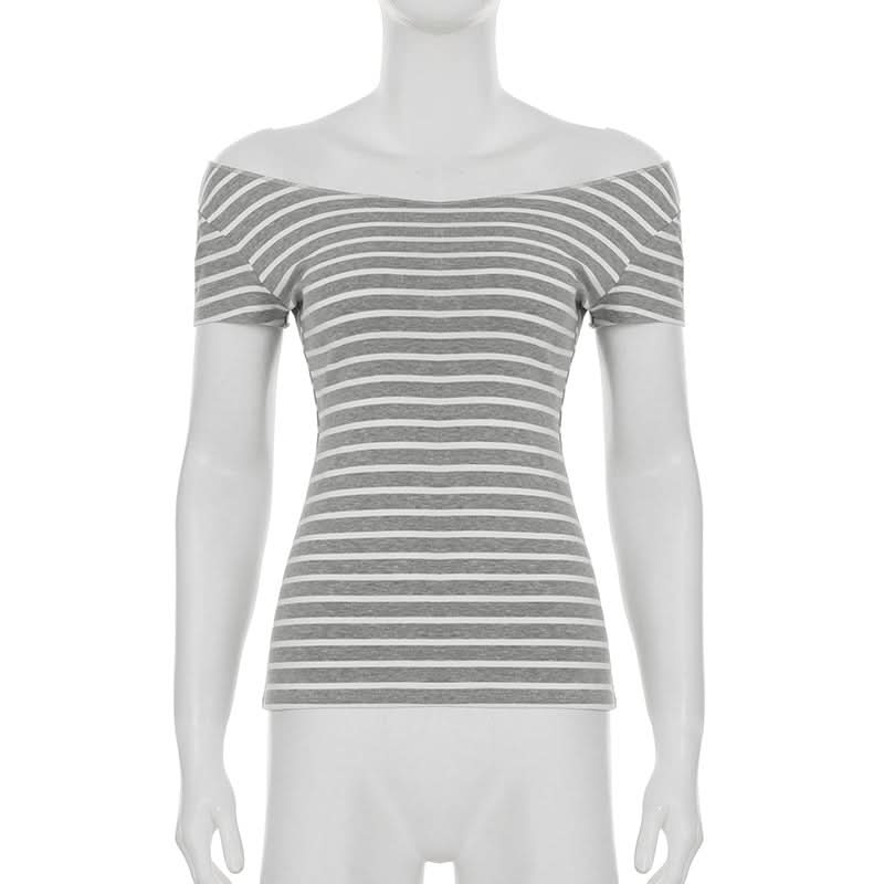 Women's Fall-Ready Striped Off-Shoulder Boat Neck Top - Comfy & Chic