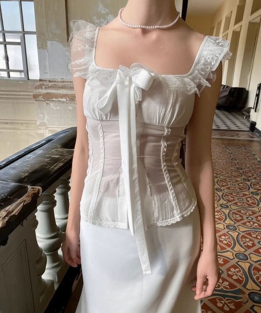 Romantic Bow Lace Square Neck Corset Top - Your Chic Fall & Holiday Essential