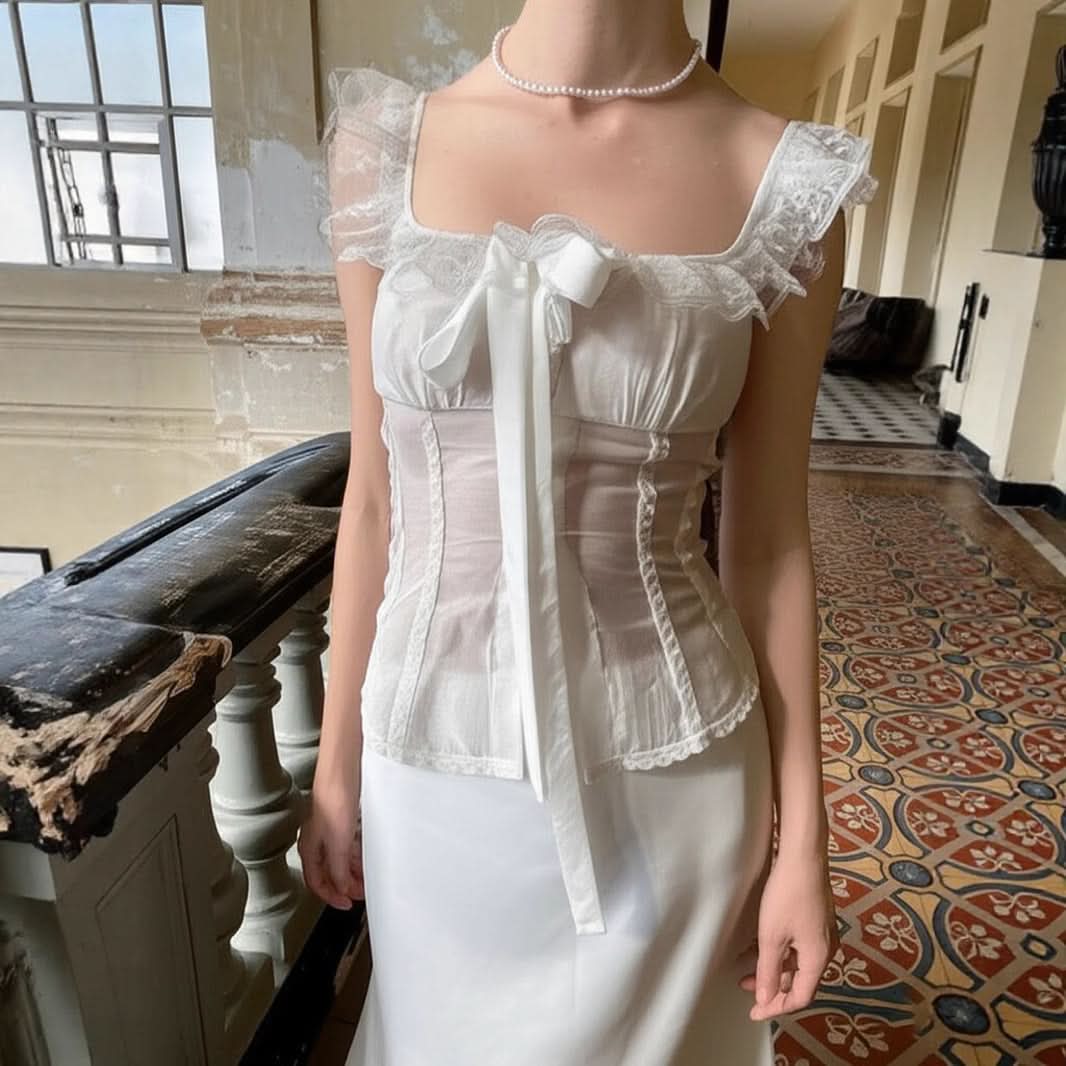 Romantic Bow Lace Square Neck Corset Top - Your Chic Fall & Holiday Essential