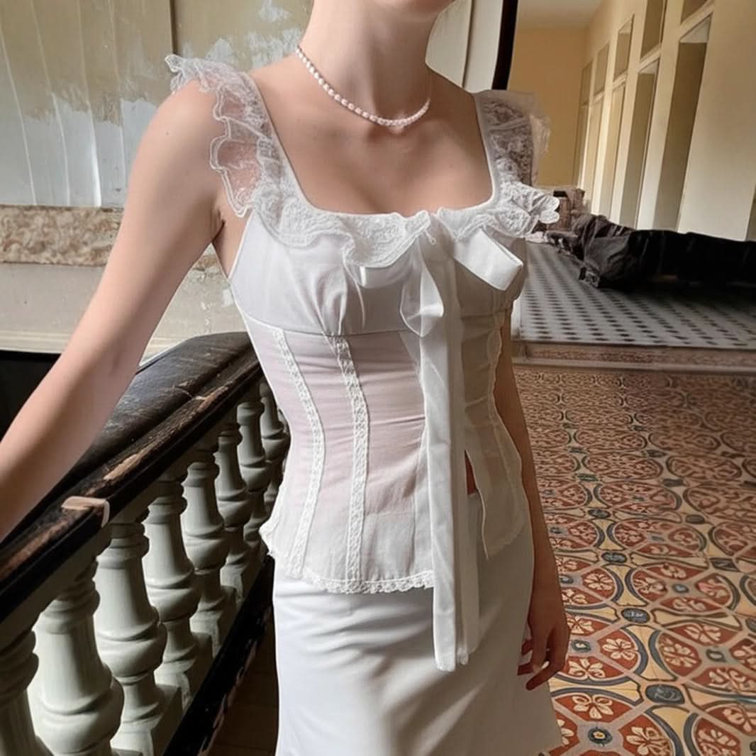 Romantic Bow Lace Square Neck Corset Top - Your Chic Fall & Holiday Essential