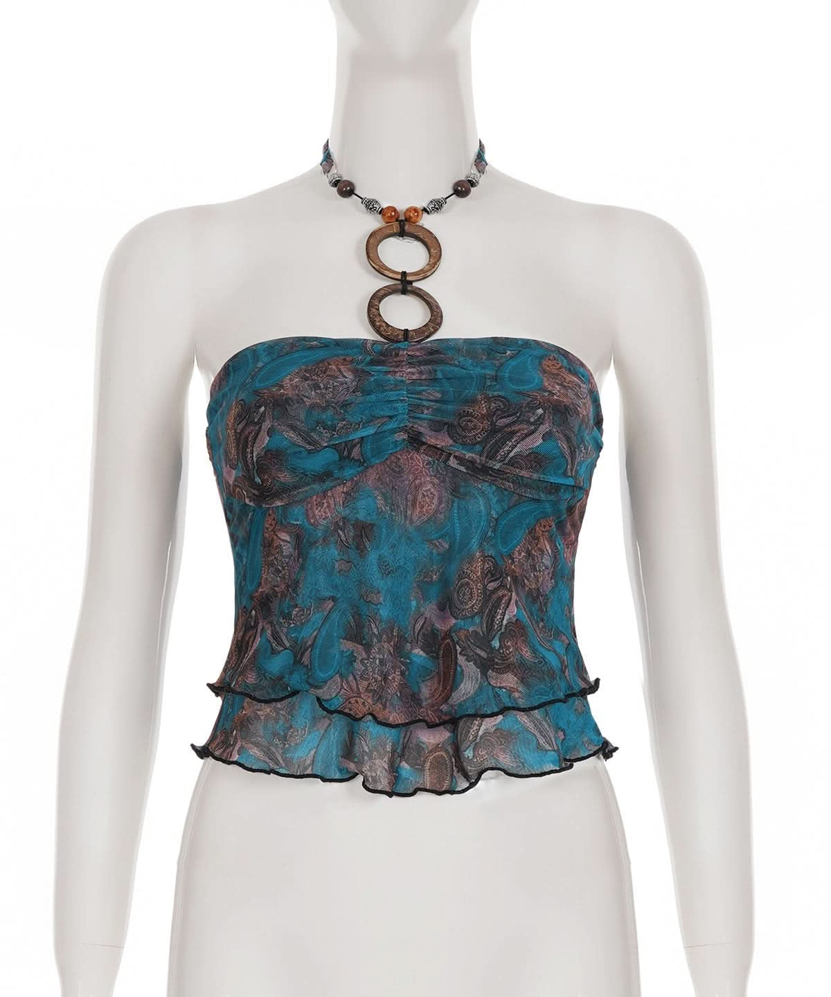 Boho Paisley Mesh Tube Top & Statement O-Ring Beaded Necklace Set | Fall Style