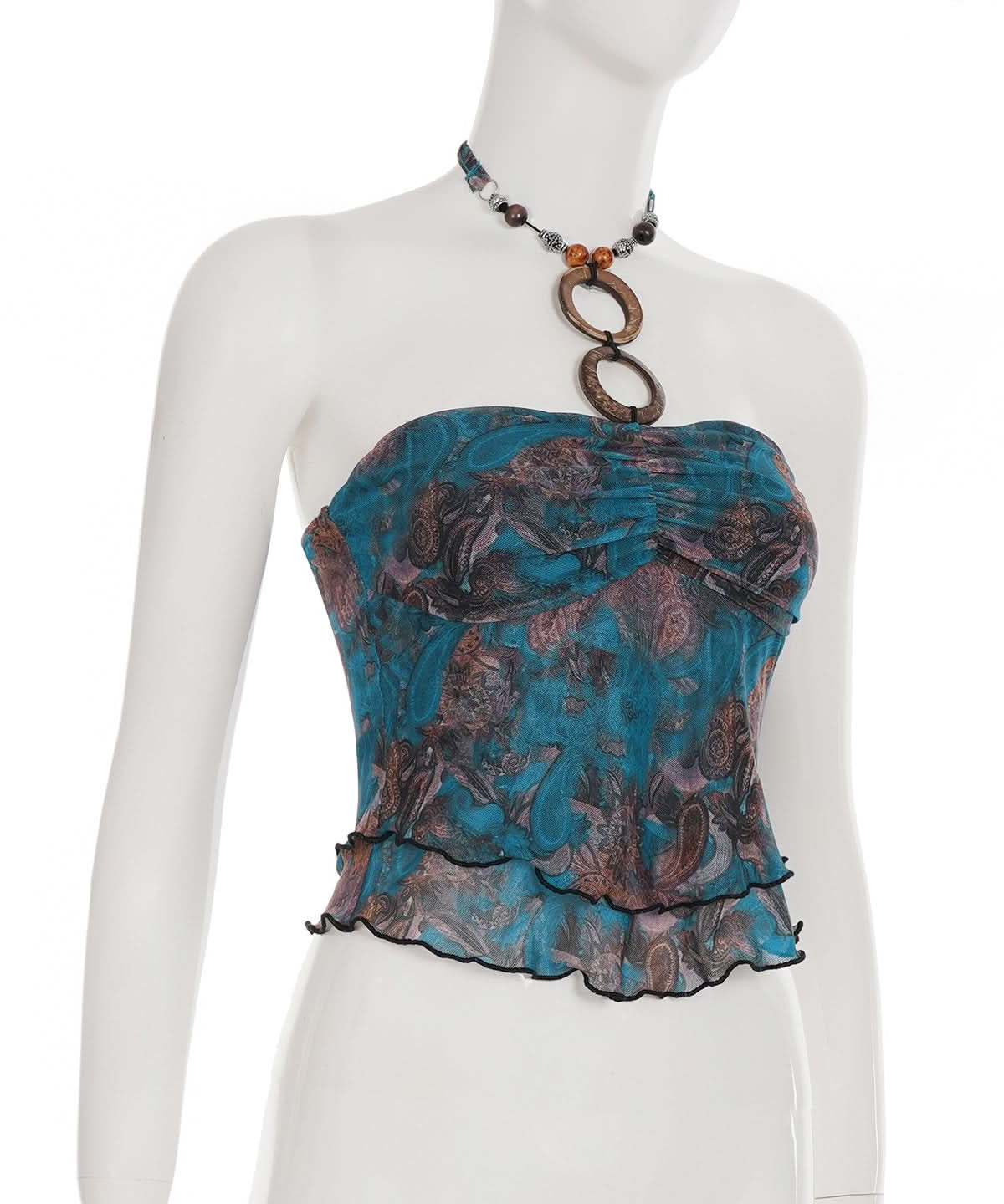 Boho Paisley Mesh Tube Top & Statement O-Ring Beaded Necklace Set | Fall Style