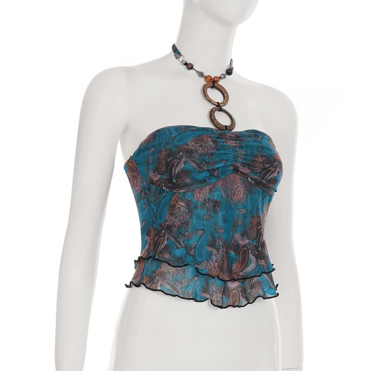 Boho Paisley Mesh Tube Top & Statement O-Ring Beaded Necklace Set | Fall Style