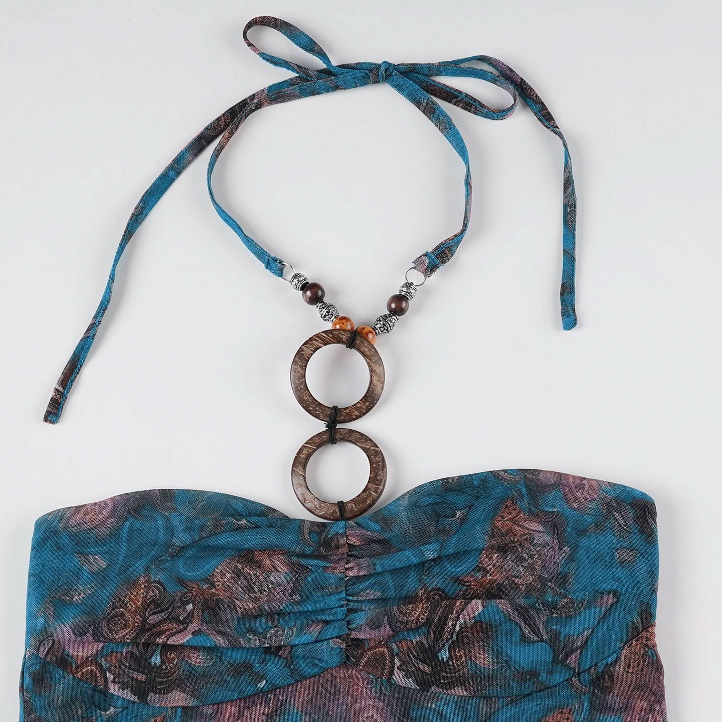 Boho Paisley Mesh Tube Top & Statement O-Ring Beaded Necklace Set | Fall Style