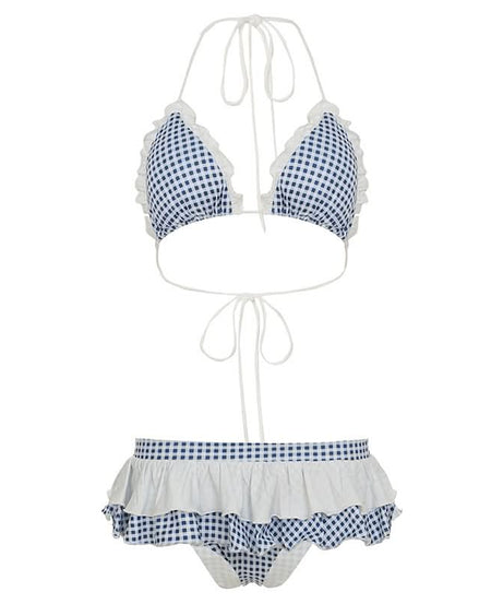 Retro Chic Gingham Ruffle Halter Bikini Set - Your Must-Have for Winter Escapes & Next Summer