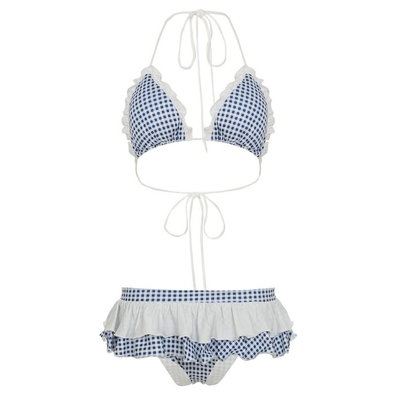 Retro Chic Gingham Ruffle Halter Bikini Set - Your Must-Have for Winter Escapes & Next Summer