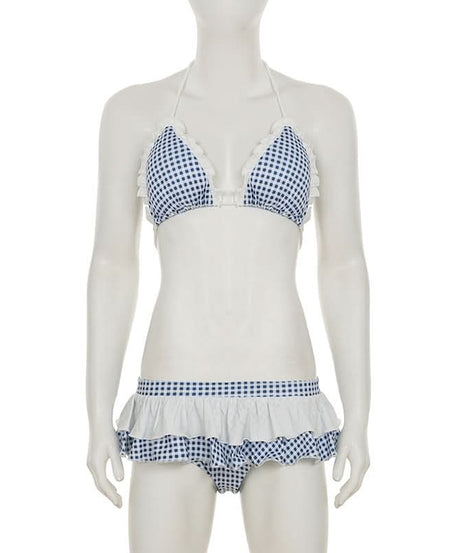 Retro Chic Gingham Ruffle Halter Bikini Set - Your Must-Have for Winter Escapes & Next Summer