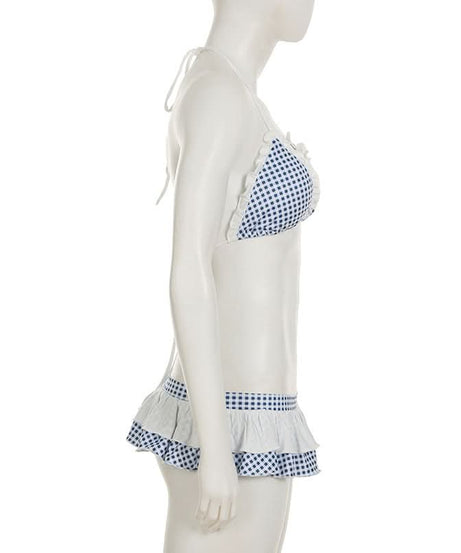 Retro Chic Gingham Ruffle Halter Bikini Set - Your Must-Have for Winter Escapes & Next Summer