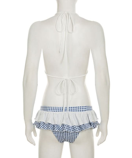 Retro Chic Gingham Ruffle Halter Bikini Set - Your Must-Have for Winter Escapes & Next Summer