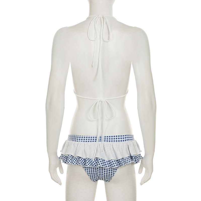 Retro Chic Gingham Ruffle Halter Bikini Set - Your Must-Have for Winter Escapes & Next Summer