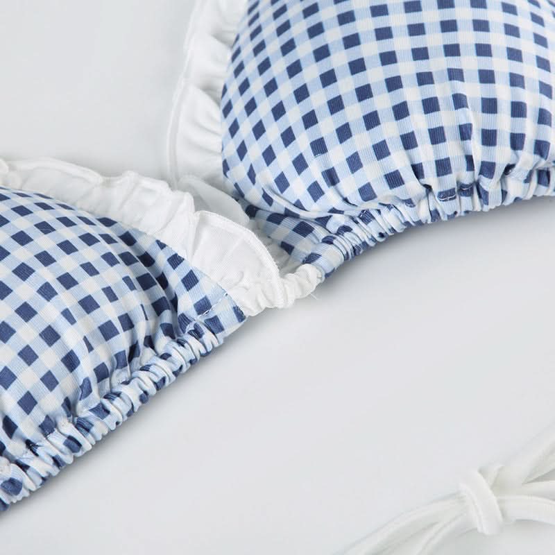 Retro Chic Gingham Ruffle Halter Bikini Set - Your Must-Have for Winter Escapes & Next Summer