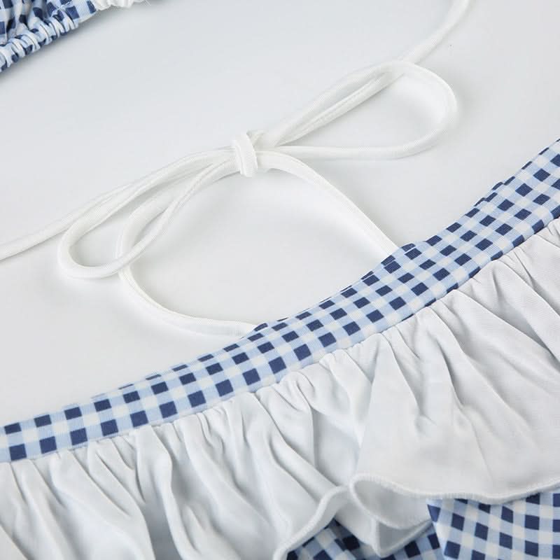 Retro Chic Gingham Ruffle Halter Bikini Set - Your Must-Have for Winter Escapes & Next Summer