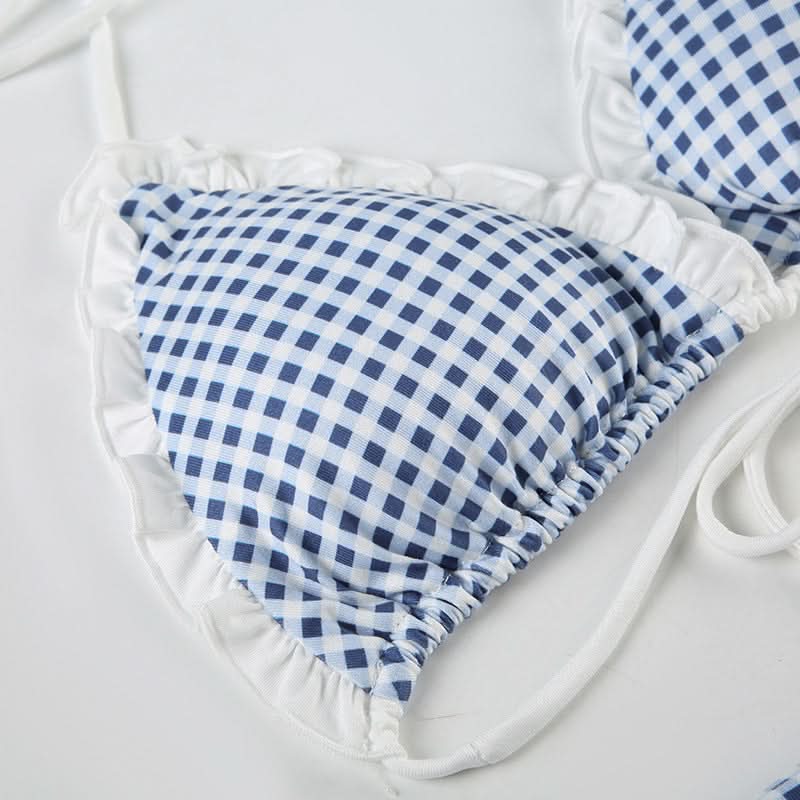 Retro Chic Gingham Ruffle Halter Bikini Set - Your Must-Have for Winter Escapes & Next Summer