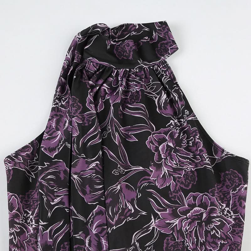 Chic Purple Floral Halter Top | Tie-Neck Blouse for Effortless Fall Style
