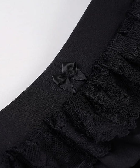 Black Tiered Ruffle Mini Skort with Lace & Bow | Flirty Coquette Shorts for Fall Fashion & Halloween