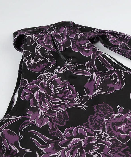 Chic Purple Floral Halter Top | Tie-Neck Blouse for Effortless Fall Style