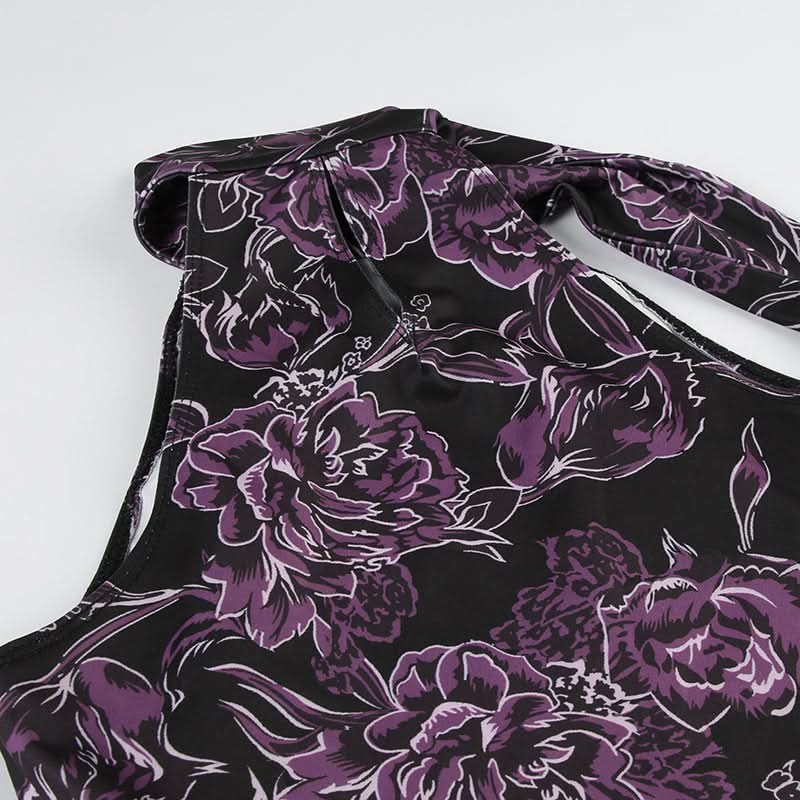 Chic Purple Floral Halter Top | Tie-Neck Blouse for Effortless Fall Style