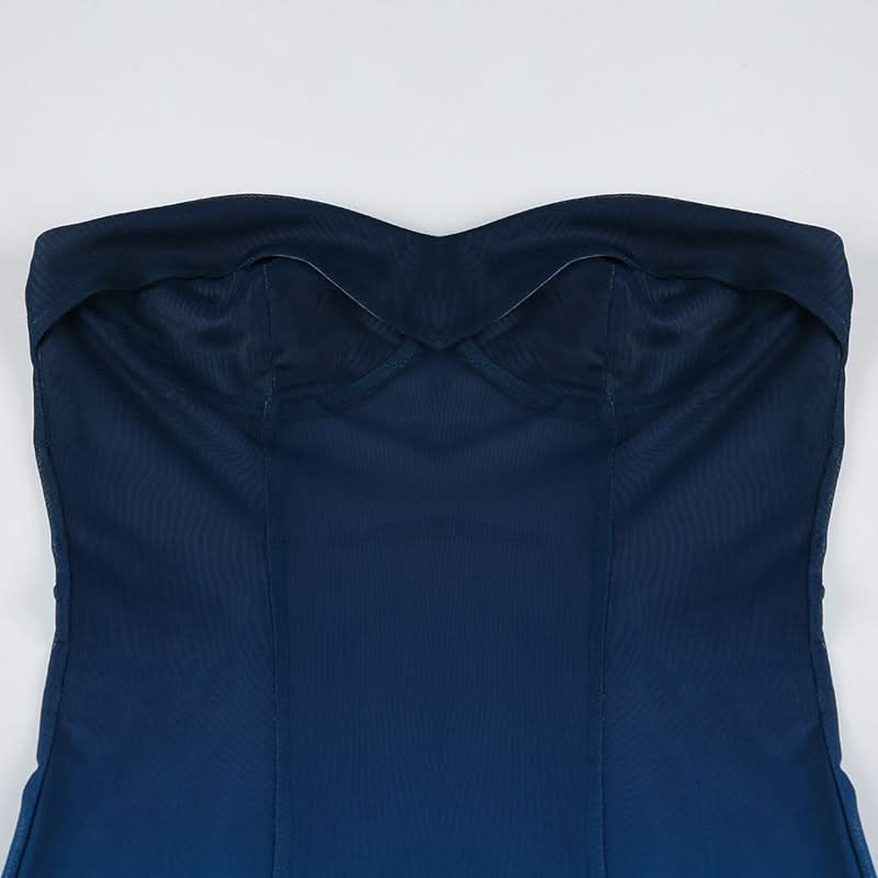 Fall Gala Ready: Ombre Blue Strapless Mesh Maxi Dress – Elegant Wedding Guest & Holiday Party Gown