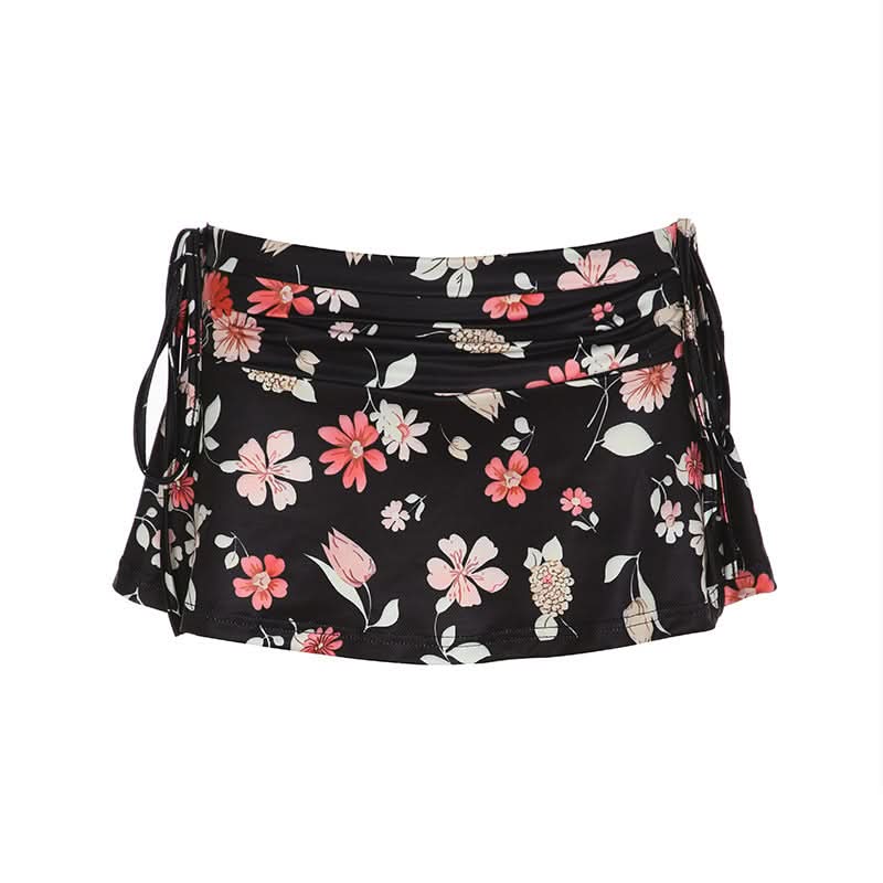 Escape the Chill: Chic Floral Ruched Adjustable Tie Swim Skirt - Resort & Vacation Ready