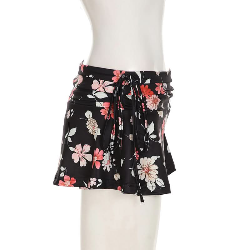 Escape the Chill: Chic Floral Ruched Adjustable Tie Swim Skirt - Resort & Vacation Ready