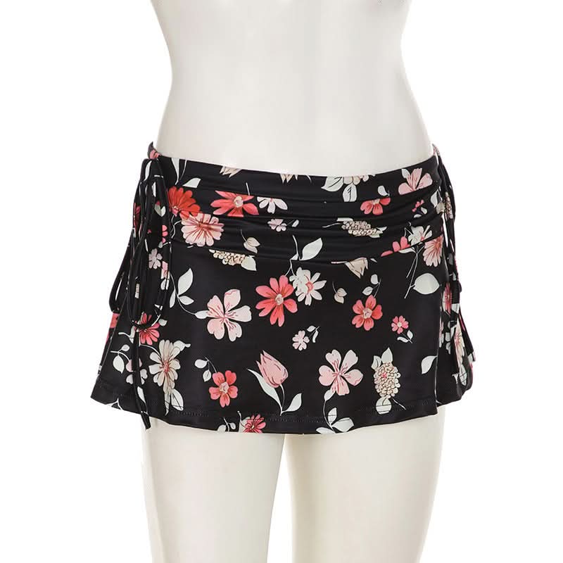 Escape the Chill: Chic Floral Ruched Adjustable Tie Swim Skirt - Resort & Vacation Ready